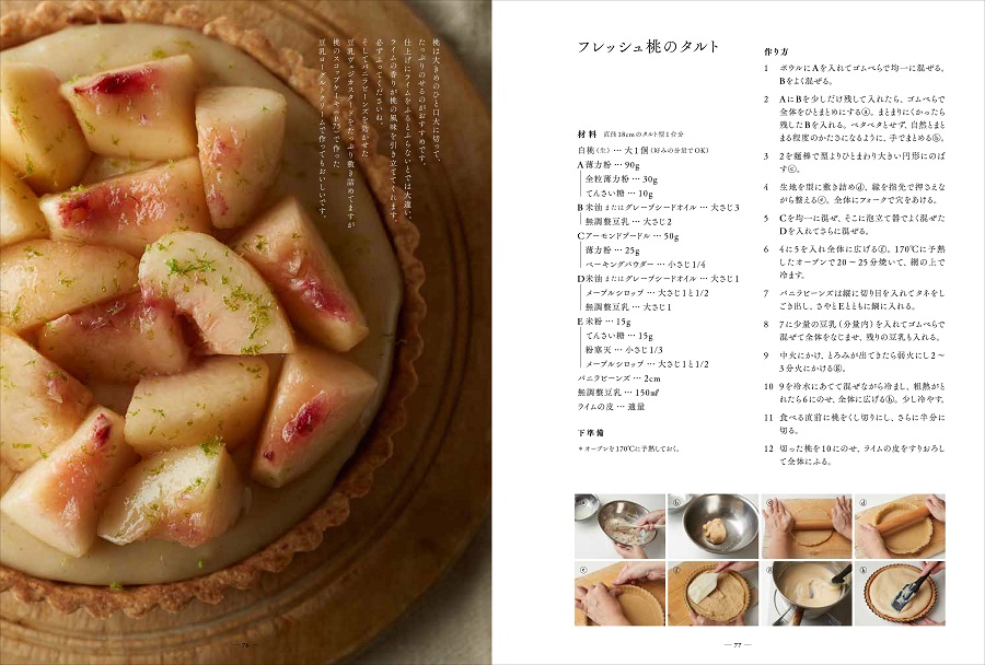 写真は、フレッシュ桃のタルトのレシピ/『桃のお菓子づくり』(誠文堂新光社)より